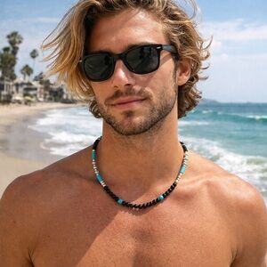 paparazzi Black and Turquoise Men's Beaded Necklace